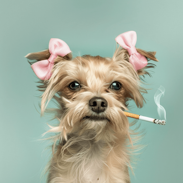 a dog smoking a cigarette